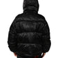 Black Monogram Logo Puffer Nylon Hooded Jacket