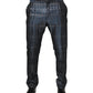 Blue Silver Shiny Silk Skinny Men Trouser Pants