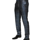 Blue Silver Shiny Silk Skinny Men Trouser Pants