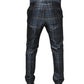Blue Silver Shiny Silk Skinny Men Trouser Pants