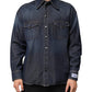 Blue Denim Button Casual Logo Patch Men Shirt