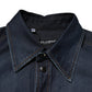 Blue Denim Button Casual Logo Patch Men Shirt