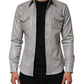 Gray Coated Cotton Snap Button Logo Men Shirt