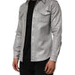 Gray Coated Cotton Snap Button Logo Men Shirt