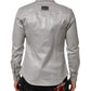 Gray Coated Cotton Snap Button Logo Men Shirt