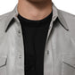 Gray Coated Cotton Snap Button Logo Men Shirt
