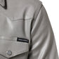 Gray Coated Cotton Snap Button Logo Men Shirt