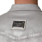 Gray Coated Cotton Snap Button Logo Men Shirt