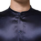 Navy Silk Long Sleeve Mandarin Collar Shirt