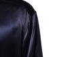 Navy Silk Long Sleeve Mandarin Collar Shirt