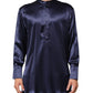 Navy Silk Long Sleeve Mandarin Collar Shirt