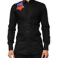 Black Cotton Star Sequin Dress Formal Men Shirt
