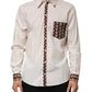 Cream White Cotton Polka Dot Slim Fit Shirt