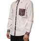 Cream White Cotton Polka Dot Slim Fit Shirt