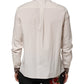 Cream White Cotton Polka Dot Slim Fit Shirt