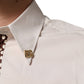 Cream White Cotton Polka Dot Slim Fit Shirt