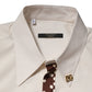 Cream White Cotton Polka Dot Slim Fit Shirt