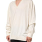 Ivory Virgin Wool Men V-Neck Knit Sweater