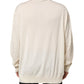 Ivory Virgin Wool Men V-Neck Knit Sweater