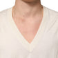 Ivory Virgin Wool Men V-Neck Knit Sweater