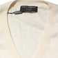 Ivory Virgin Wool Men V-Neck Knit Sweater