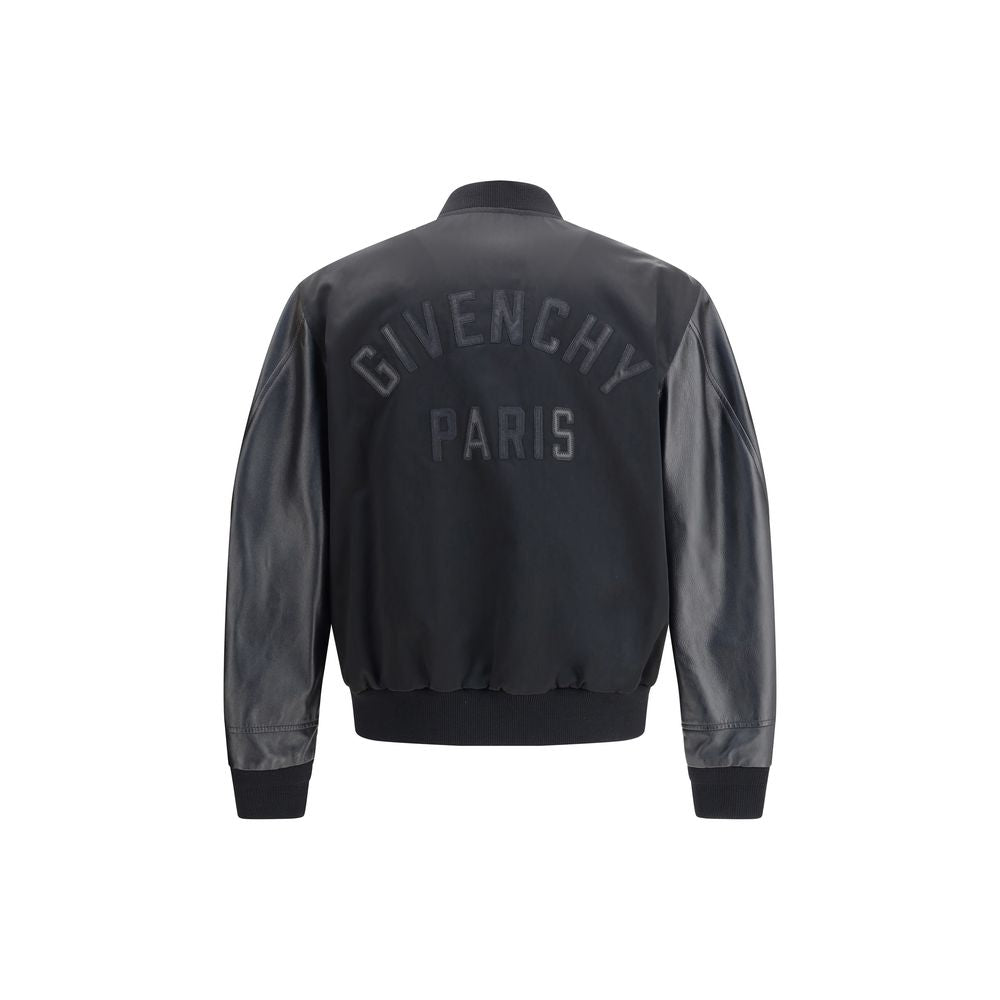 Leather and satin bomber Jacket