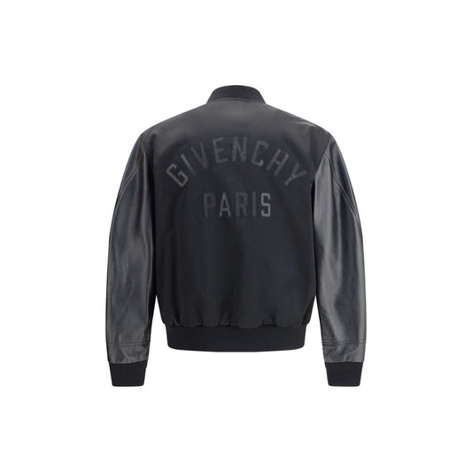 Leather and satin bomber Jacket