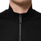 Black Cotton Logo Full Zip Men Bomber Jacket