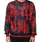Silk Navy Red Coral Print Pullover Sweater