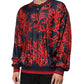 Silk Navy Red Coral Print Pullover Sweater