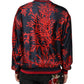Silk Navy Red Coral Print Pullover Sweater