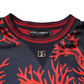 Silk Navy Red Coral Print Pullover Sweater