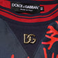 Silk Navy Red Coral Print Pullover Sweater
