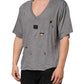Gray Cotton Tattered Logo Patch Men T-shirt