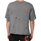 Gray Cotton Tattered Logo Patch Men T-shirt