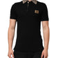 Black Cotton Leopard Collar Polo T-shirt