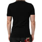 Black Cotton Leopard Collar Polo T-shirt