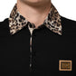 Black Cotton Leopard Collar Polo T-shirt