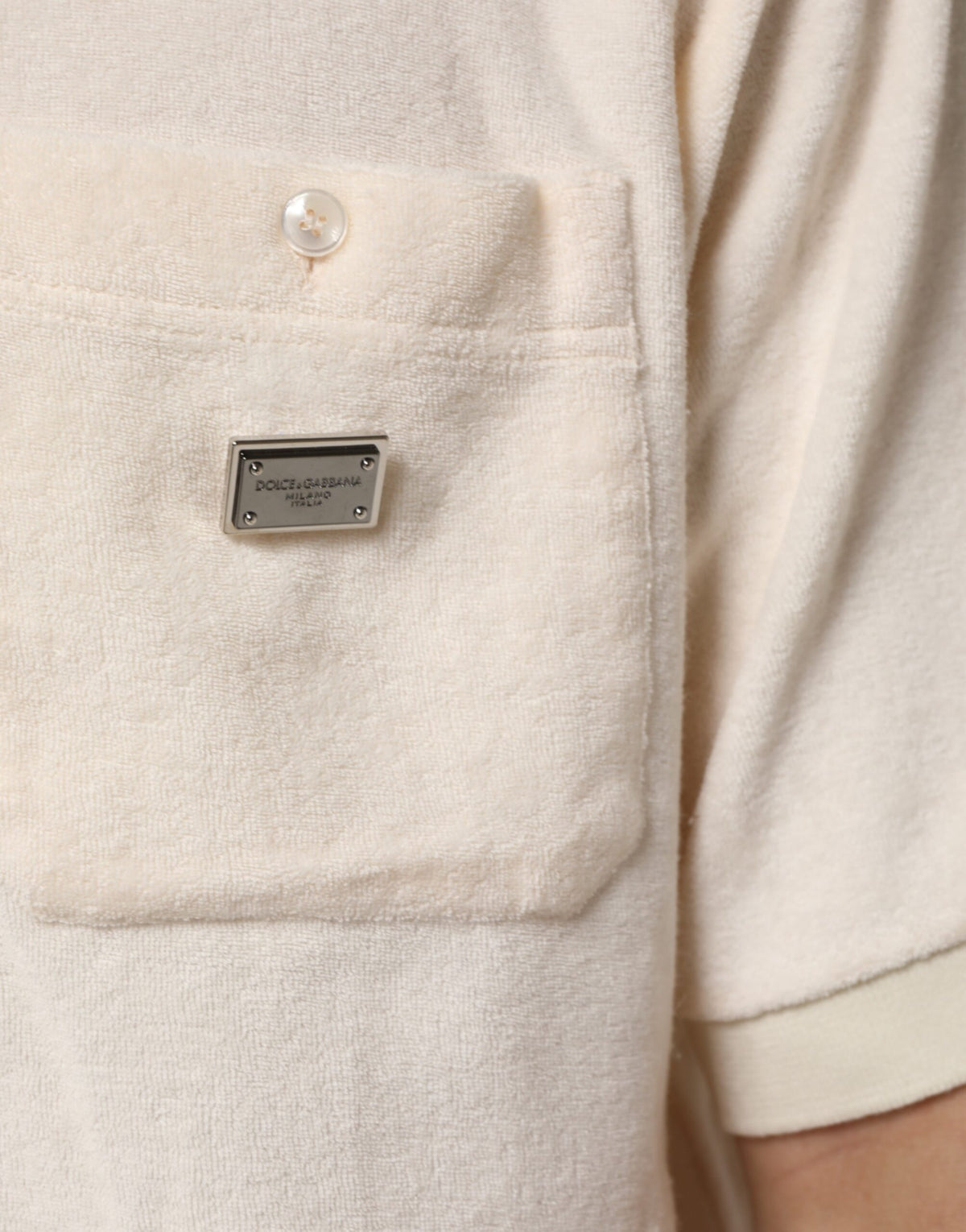 Ivory Cotton Terry Logo Pocket Polo T-shirt