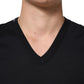 Black Cotton Plain V-Neck Men Shirt T-shirt