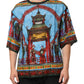 Multicolor Cotton Linen Temple Print T-shirt