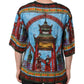 Multicolor Cotton Linen Temple Print T-shirt