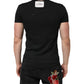 Black Cotton Tattered Logo V-Neck Men T-shirt