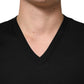 Black Cotton Plain V-Neck Men Shirt T-shirt