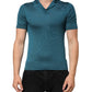 Teal Blue Silk Collar Short Sleeve Polo T-shirt