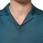 Teal Blue Silk Collar Short Sleeve Polo T-shirt