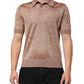 Brown Silk Textured Short Sleeve Polo T-shirt