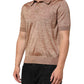 Brown Silk Textured Short Sleeve Polo T-shirt