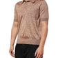 Brown Silk Textured Short Sleeve Polo T-shirt