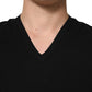 Black Cotton Slim Fit Men V-Neck Shirt T-shirt